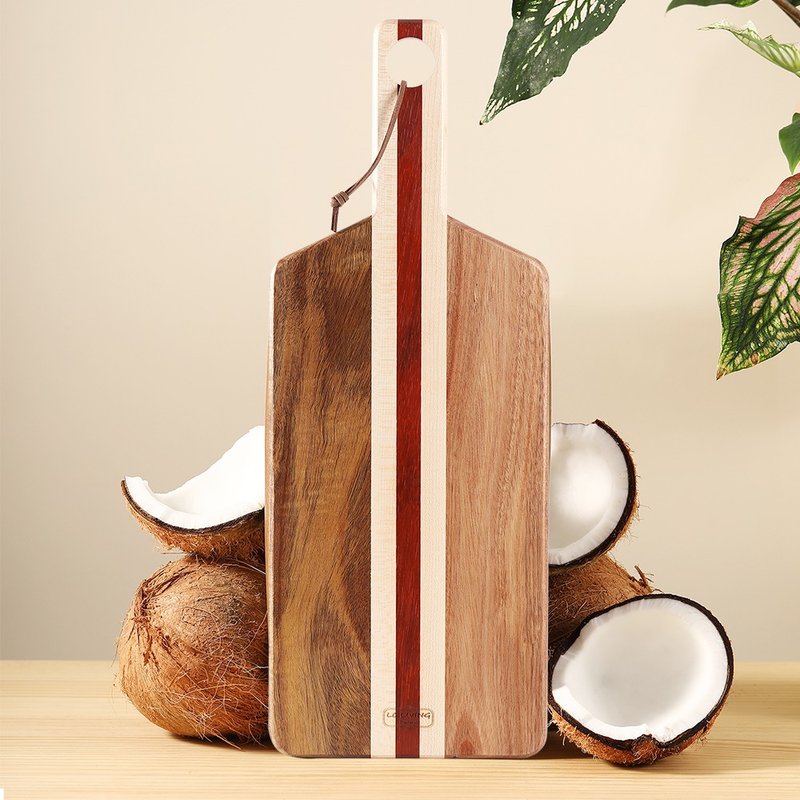 Acacia Wood Striped Cutting Board Lightweight with Handle - ถาดเสิร์ฟ - ไม้ สีนำ้ตาล