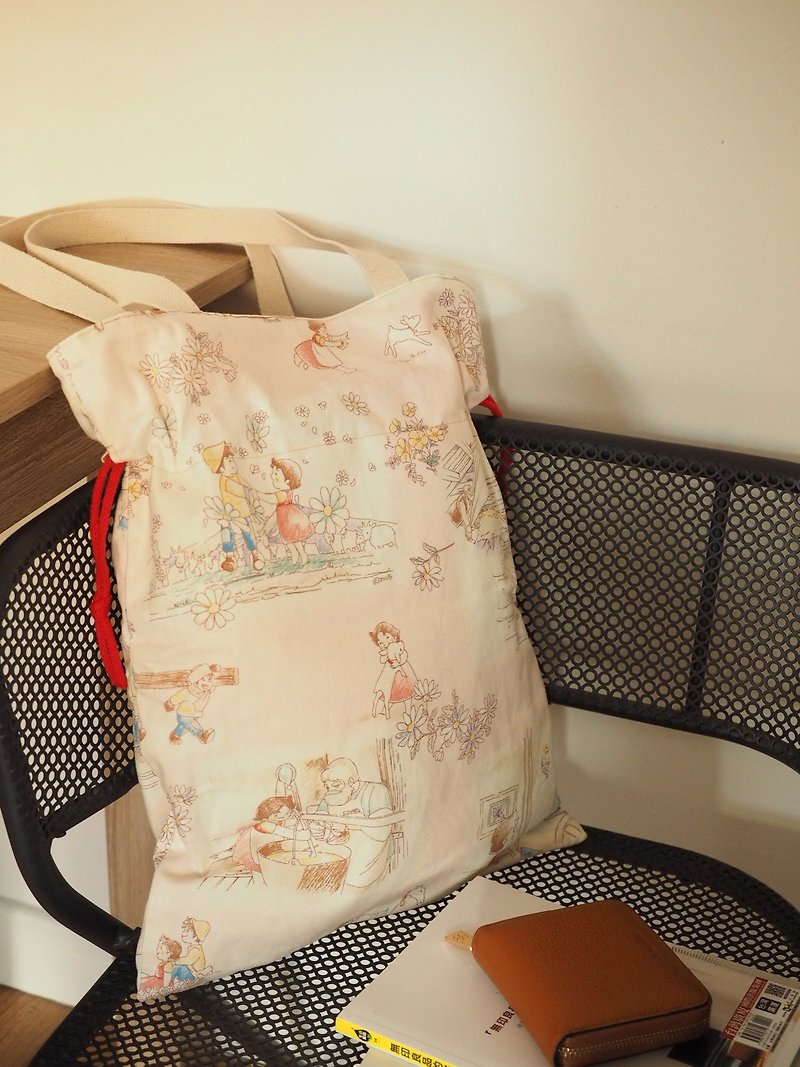 Handmade canvas tote bag with Heidi printing - Messenger Bags & Sling Bags - Cotton & Hemp Multicolor