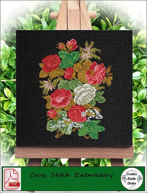 CreativeStudioElenka Vintage Cross Stitch Scheme Flowers 15 - PDF Embroidery Scheme