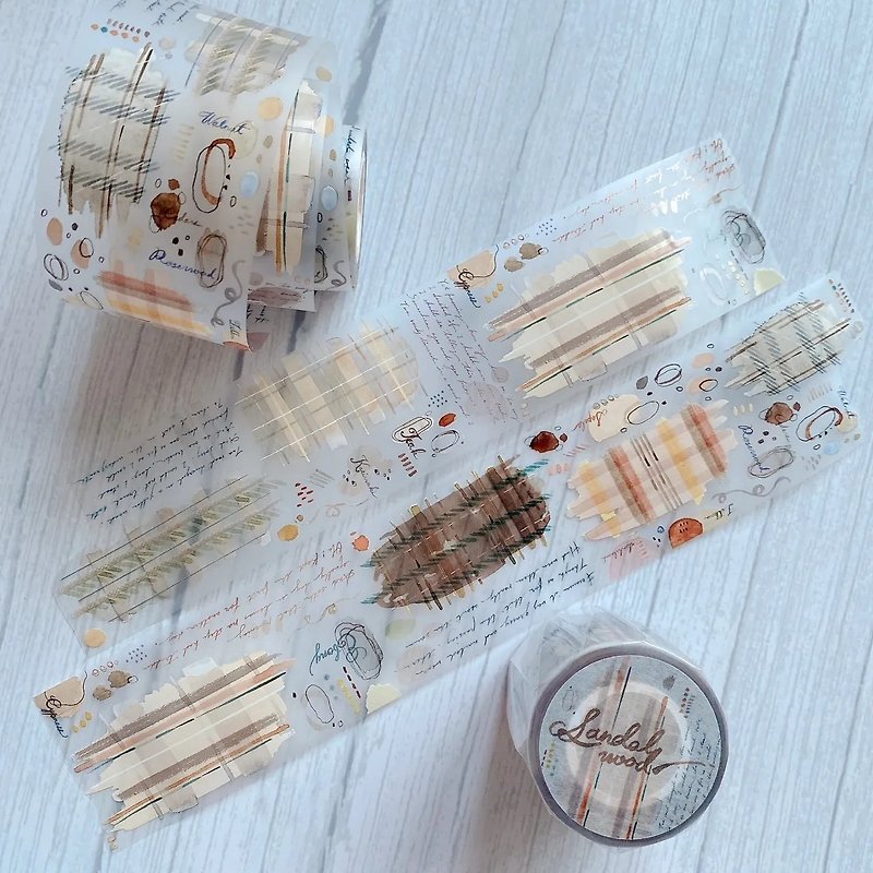 木質調系列 棕色 Sandalwood 格紋 霧面 PET 紙膠帶 - 紙膠帶 - 塑膠 咖啡色