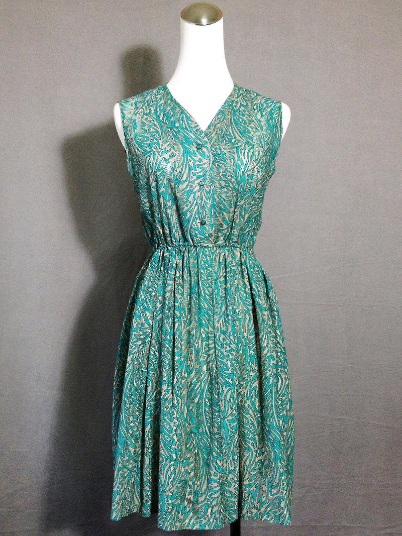 Ping-pong vintage [vintage dress / lace green flowers textured vintage sleeveless dress] abroad back VINTAGE - One Piece Dresses - Other Materials Multicolor