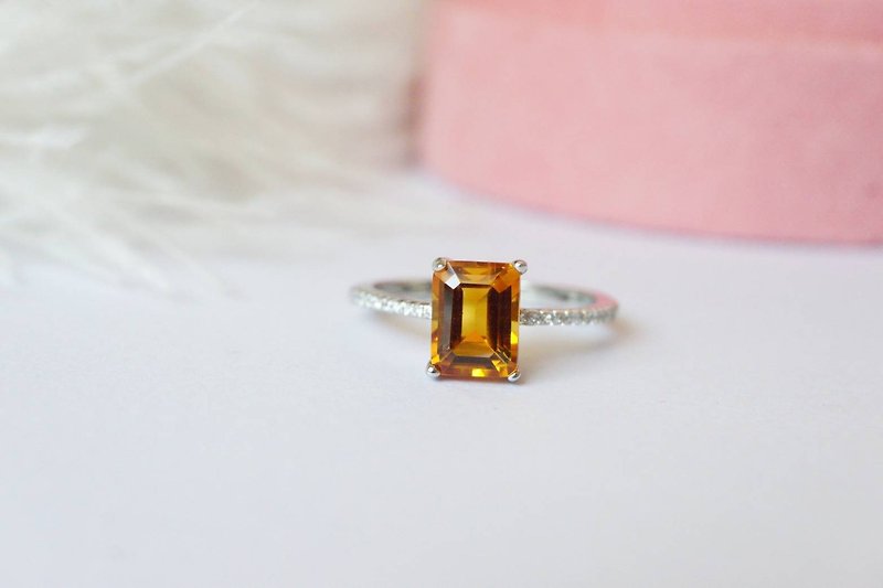 Natural Citrine Silver925 Ring, Baguette ring. - General Rings - Sterling Silver Yellow