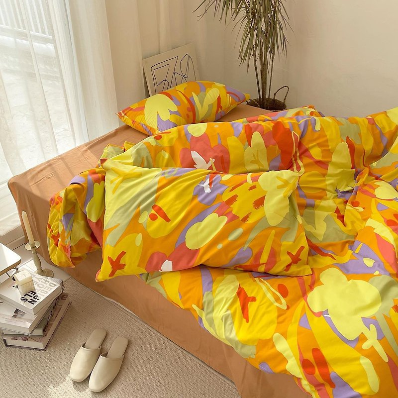 Oil painting plate artist's original warm color cotton sanding three or four-piece bed sheet warm quilt cover one-piece autumn and winter - เครื่องนอน - ผ้าฝ้าย/ผ้าลินิน 