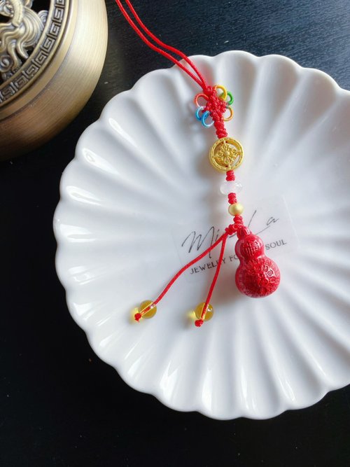 樂藏｜輕珠寶｜手作能量 百福 硃砂 葫蘆 福祿雙全 財源廣進 翡翠 黃水晶 包掛 禮物 掛飾