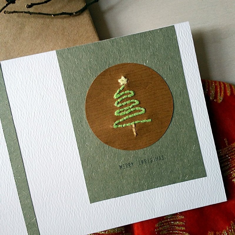 手縫圖像聖誕卡(聖誕樹)(原稿) - 卡片/明信片 - 紙 多色
