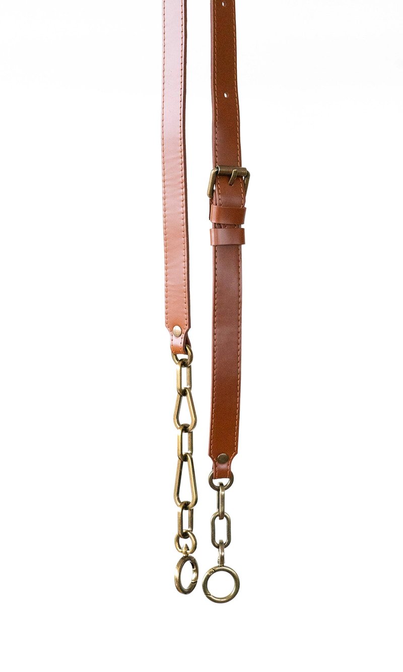 FREYA 不對稱鏈條和皮革組合肩帶 焦糖色 - 其他 - 真皮 咖啡色