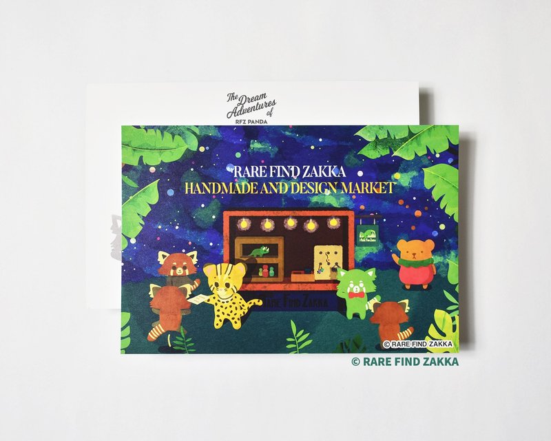 Dream Adventures of RFZ Panda 明信片#01 在夜幕森林裡的小市集 - 卡片/明信片 - 紙 藍色
