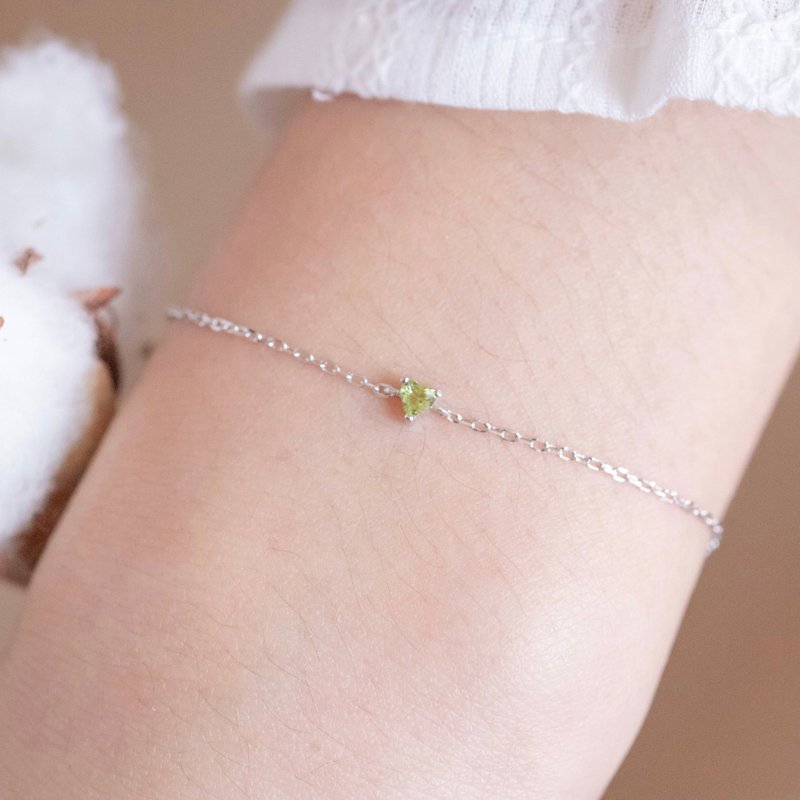 橄欖石925純銀心形寶石爪鑲手鍊 - 手鍊/手環 - 寶石 銀色