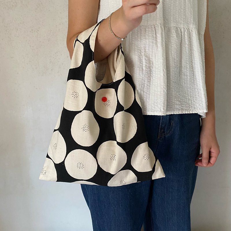 Black polka dot square handbag/handbag - Handbags & Totes - Cotton & Hemp Black