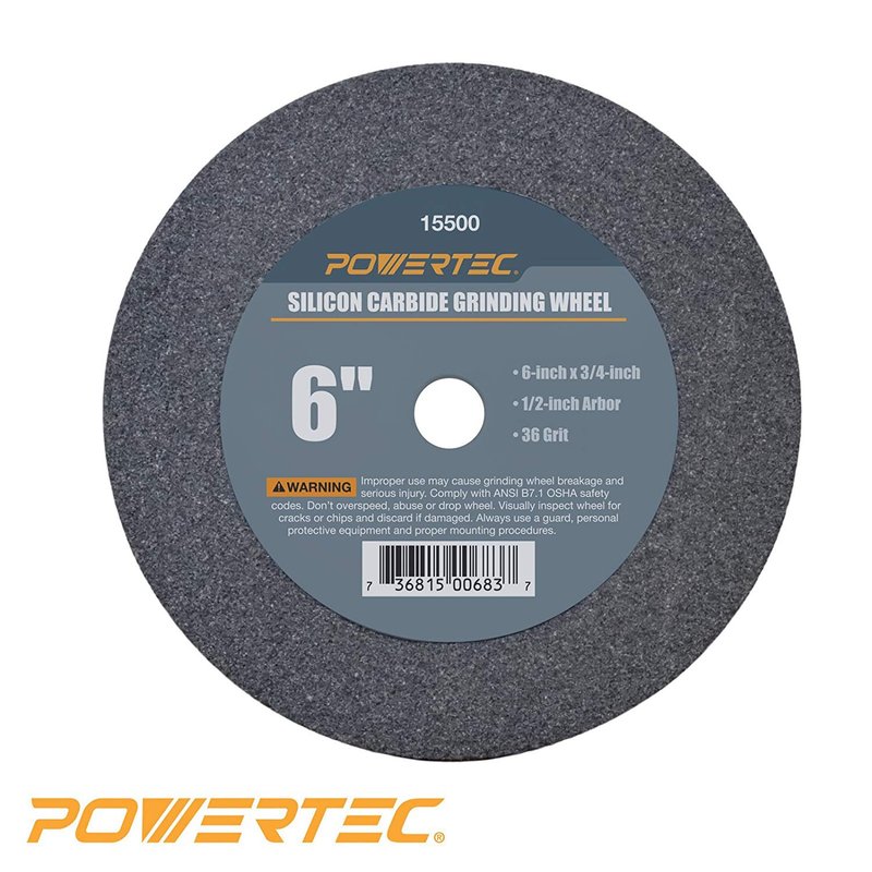 POWERTEC 15500 1/2 inch Arbor 36-Grit Silicon Carbide Grinding Wheel 6 by 3/4 - Other - Other Materials 