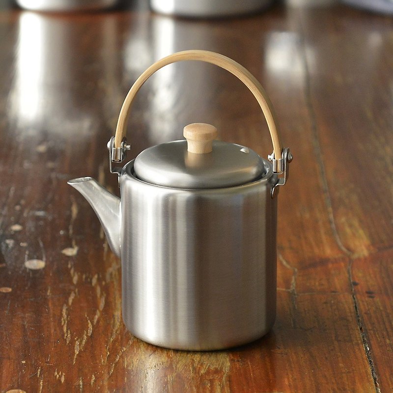 日本相澤工房 AIZAWA 日本製18-8不鏽鋼直筒茶壺(上提把手)-400ml - 茶壺/茶杯/茶具 - 不鏽鋼 銀色
