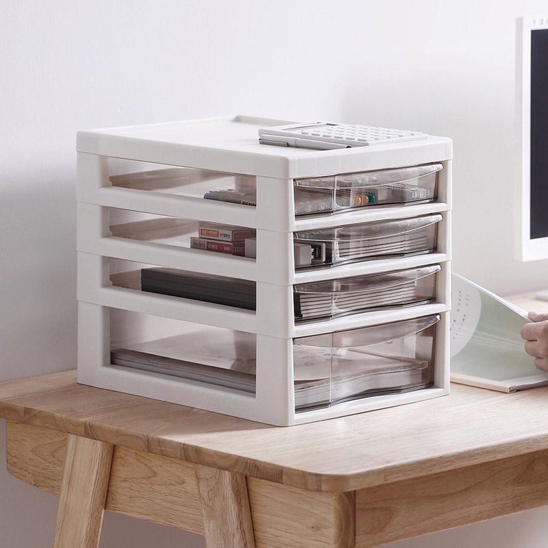 日本JEJ ASTAGE Aplos 日製辦公桌上型A4文件收納櫃-1大抽3小抽 - 居家收納/收納盒/儲物盒 - 塑膠 白色