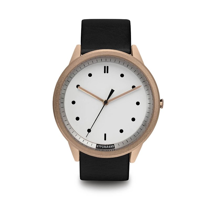 HYPERGRAND - 02 Basic Series - Rose Gold White Dial Black Leather Watch - นาฬิกาผู้ชาย - วัสดุอื่นๆ สีดำ