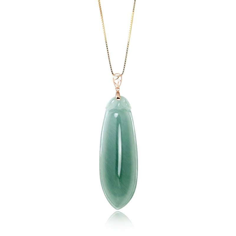 Jadeite Top Grade Cucumber Transparent Green Pendant 18K Gold Clasps - สร้อยคอ - หยก สีเขียว