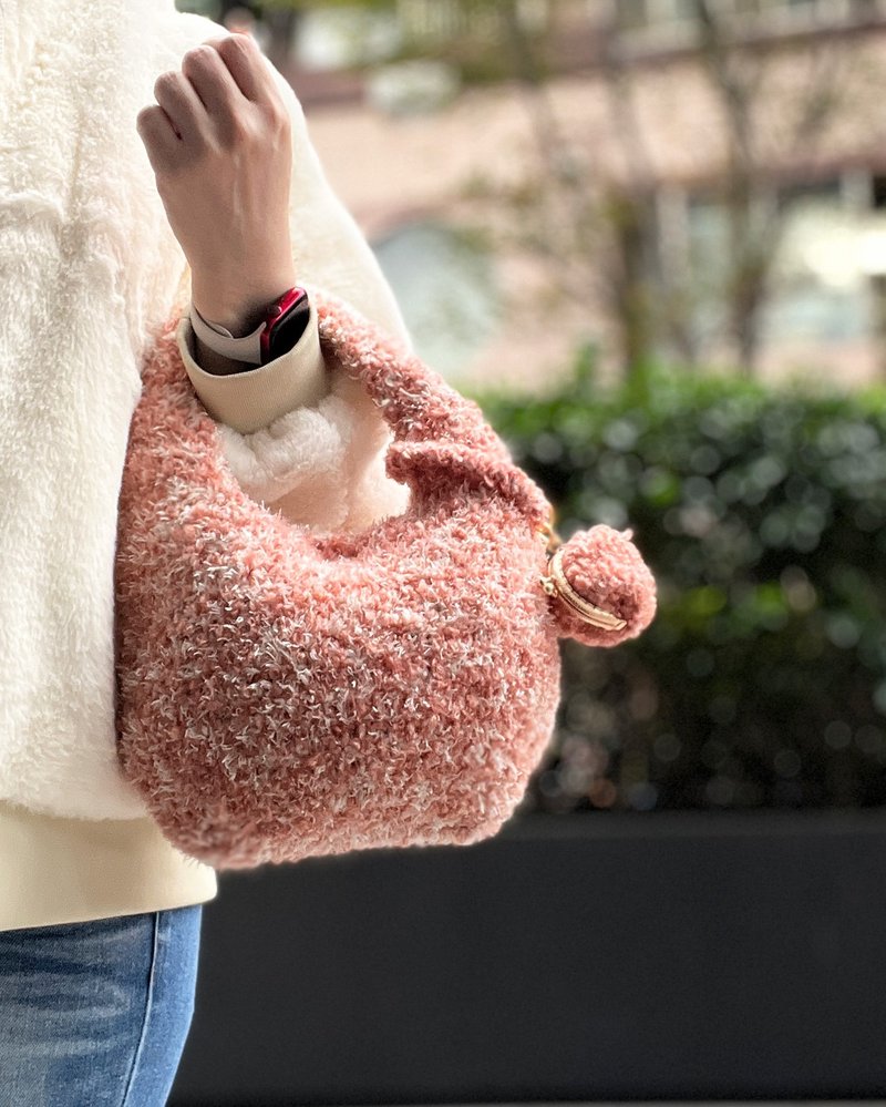 Hook Wrist Bag [Snow White Coral Pink] Portable/Multiple Bag/Handmade Knitted Bag/Wool Warmth - Handbags & Totes - Wool 