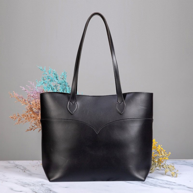 British Tote Bag-Black Shoulder Gift Leather Retro College Handmade Birthday Side Back Handmade - Handbags & Totes - Faux Leather Black