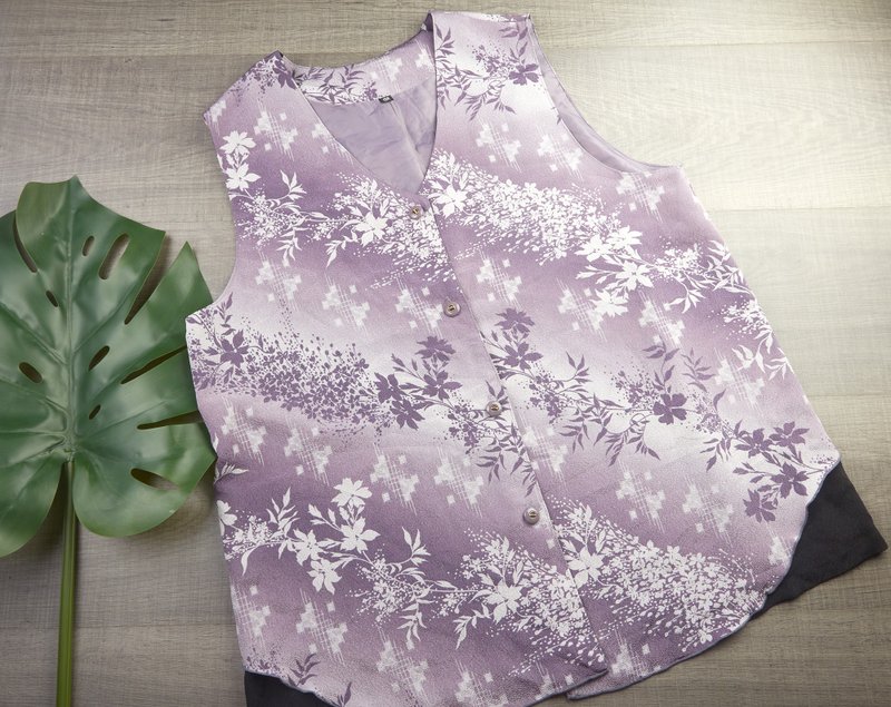 加大碼 | 復古女式背心- 花卉印花背心| 女士復古服裝 - 背心/無袖上衣 - 其他材質 紫色