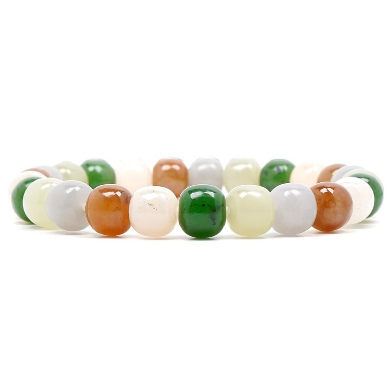 Nephrite Jade Multi Colors 7x8mm Apple Beads - สร้อยข้อมือ - หยก หลากหลายสี