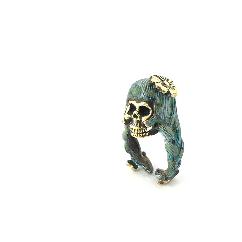 Zodiac Virgin skull ring is for Virgo in Brass and Patina color ,Rocker jewelry ,Skull jewelry,Biker jewelry - 戒指 - 其他金屬 