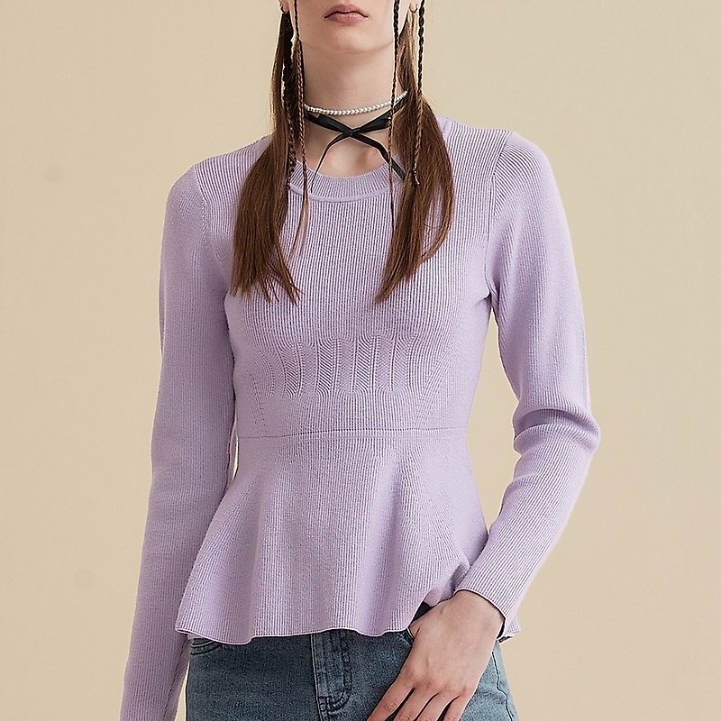 OUWEY歐薇 浪漫小女人荷葉針織上衣(紫色)3234195001 - 女毛衣/針織衫 - 其他材質 