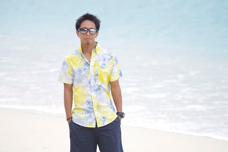 Men's resort shirt uneven dyed summer lemon S size - Men's Shirts - Other Materials Yellow