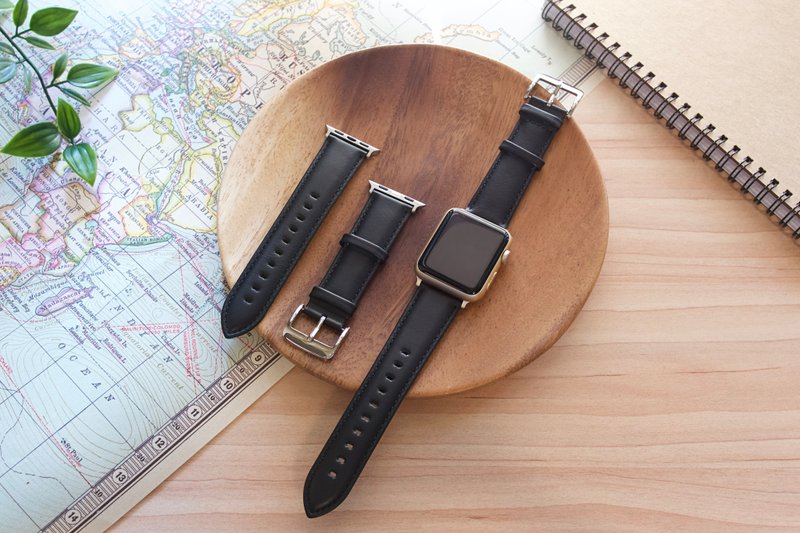 當日出貨  AppleWatch 義大利真皮手工錶帶 全系列 免費刻字包裝 - 錶帶 - 真皮 黑色