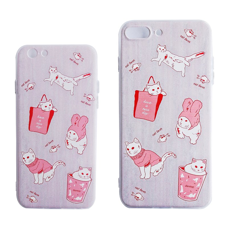オリジナル手描きペットの猫のかわいい携帯電話ケース - スマホケース - その他の素材 ピンク
