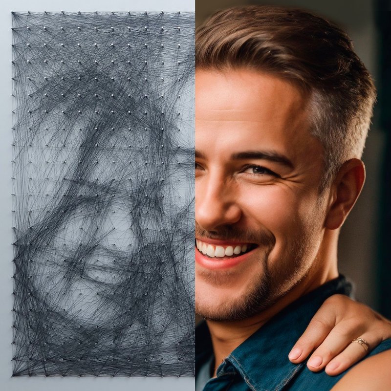 Personalized Family String Art Thread Wall Portrait by Photo for Love Couple - 壁貼/牆壁裝飾 - 繡線 黑色