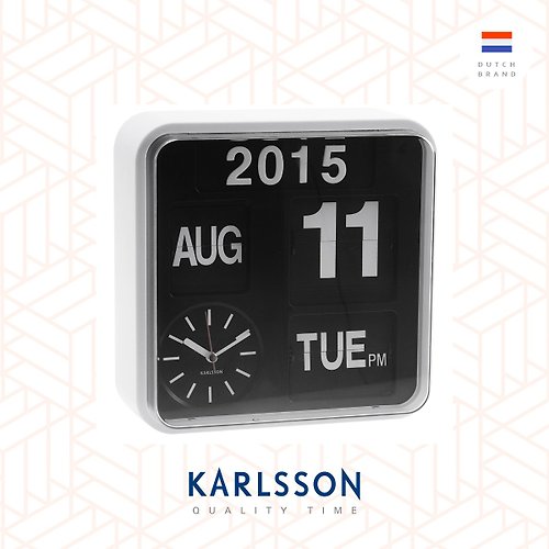Ur Lifestyle 荷蘭Karlsson 24.5cm(小) 白黑色自動翻頁鐘-可掛牆 或 放枱使用.