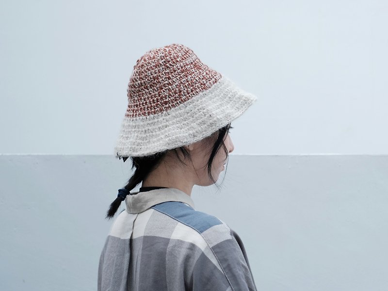 Frequency-two-color stitching fisherman hat-brick orange rice - หมวก - ขนแกะ 