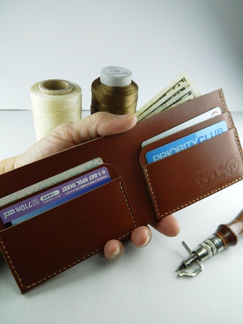 Leather Bifold Brown Wallet,Hand Stitched,Groomsmen Personalized Christmas Gift - 長短皮夾/錢包 - 真皮 咖啡色
