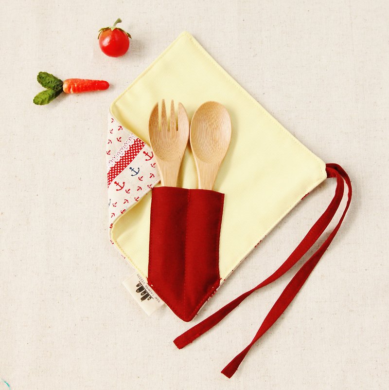 [One corner simple chopsticks set]-Anchor and rest (red) - ช้อนส้อม - ผ้าฝ้าย/ผ้าลินิน สีแดง