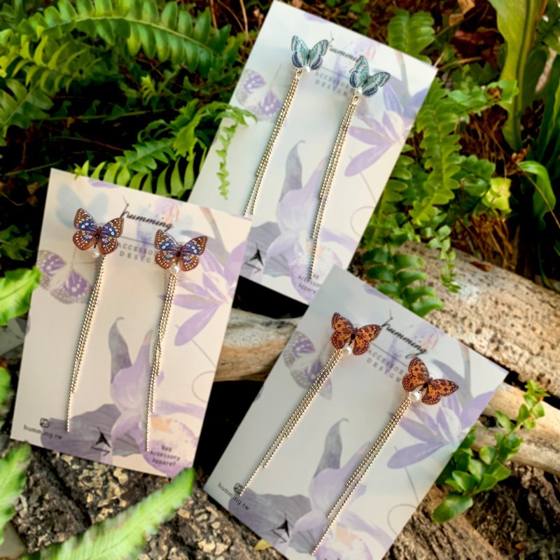 Taiwan Green Butterfly Taiwan Can Butterfly Big Purple Butterfly Silver Jewelry Gift Box Gift Butterfly Valentine's Day Table - Earrings & Clip-ons - Other Materials Multicolor