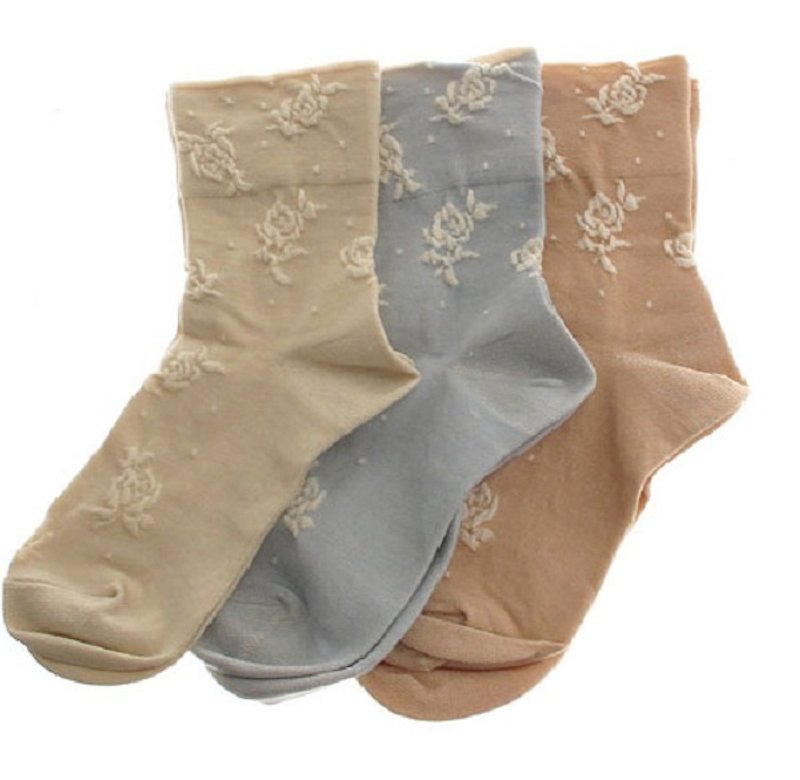 地球樹手工公平貿易-「有機棉系列」- 天衣無縫 日本製 有機棉襪 無鬆緊帶/玫瑰花(圖片中間淺藍和右邊淺棕) - 襪子 - 棉．麻 