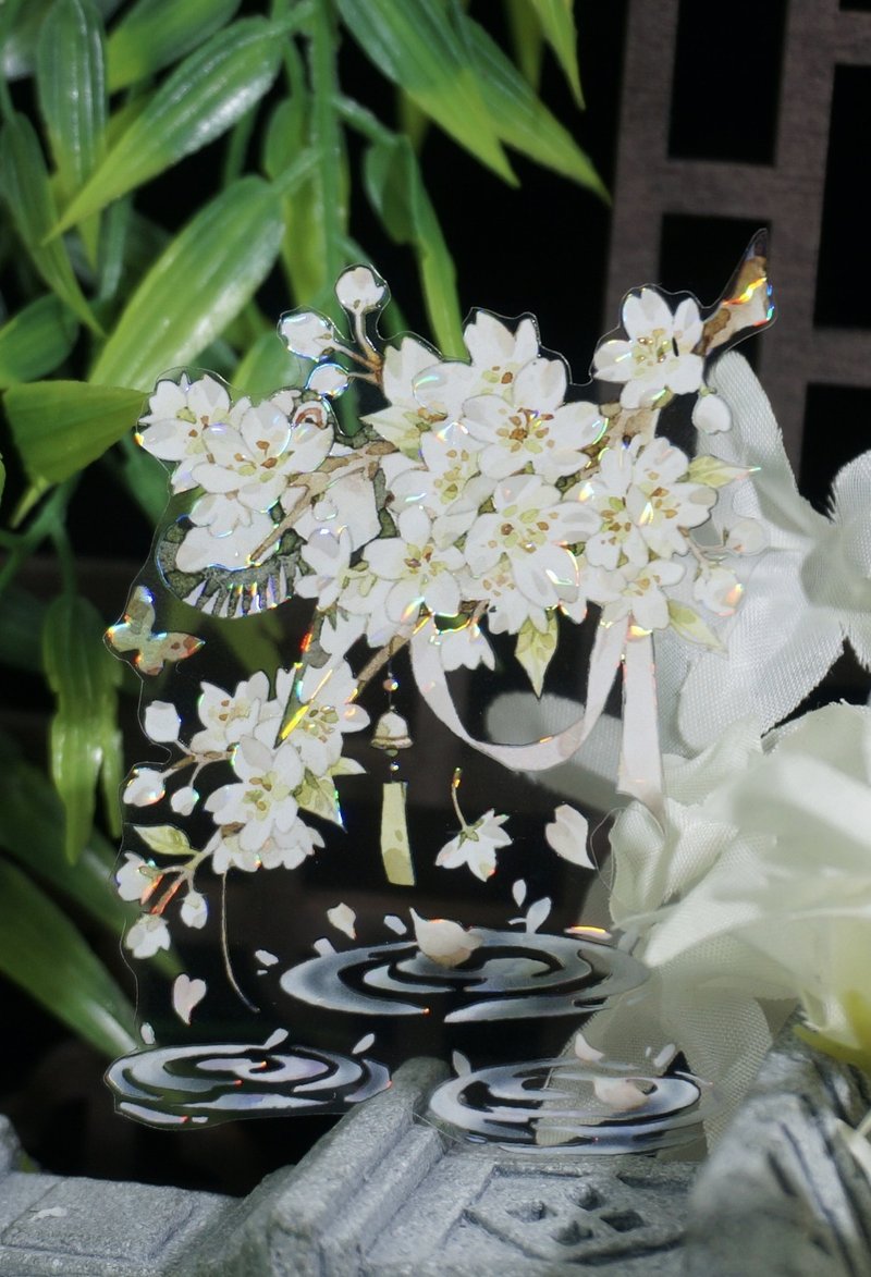 Spring is back, cherry blossoms are falling, snow is blowing, PET paper tape, shell-like glossy 10m roll - Washi Tape - Other Materials White