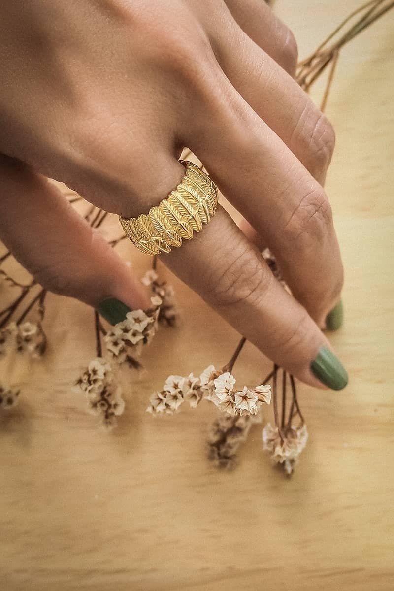 Owl Feather Ring, Sterling Silver, Silver Ring, Gold Ring, Feather Ring. - 戒指 - 純銀 金色