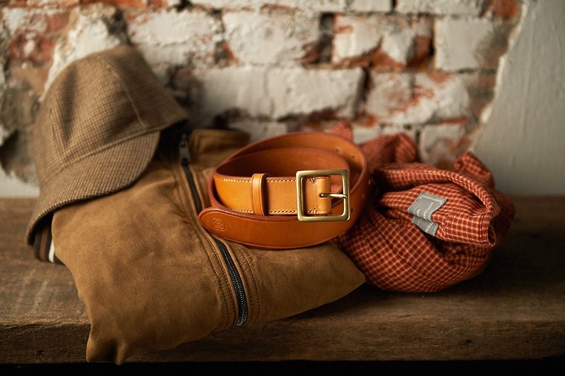 [New Year’s Gift] Wide Version Pressed Edge Vegetable Tanned Belt Honey Brown for Boyfriend│Gift Recommendation - Belts - Genuine Leather Orange