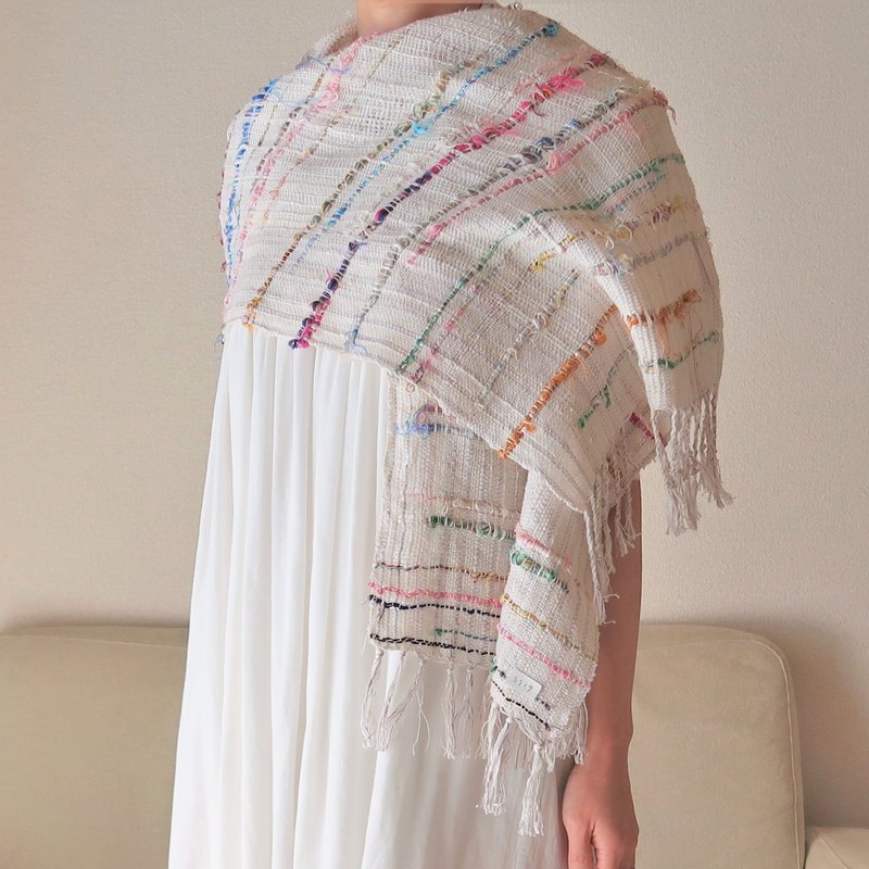 手織りストール　コットンシルク　いのち　カラフル　タペストリー　ギフト　Shawl (S)19　入學   畢業　母親節　禮物　生日禮物 - スカーフ - コットン・麻 