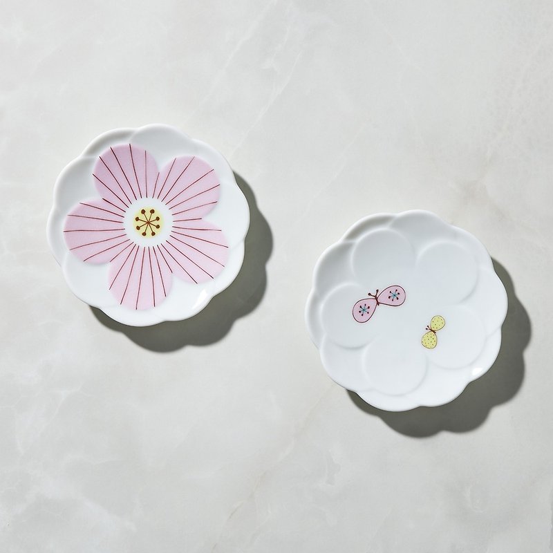 日本春九谷焼-花海小皿-ピンク（2エントリー） - 皿・プレート - 磁器 ホワイト