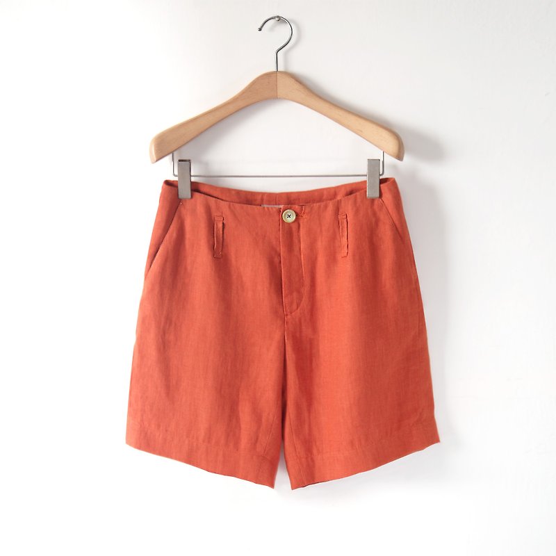 Orange Linen Suit Shorts - กางเกงขาสั้น - ผ้าฝ้าย/ผ้าลินิน สีส้ม