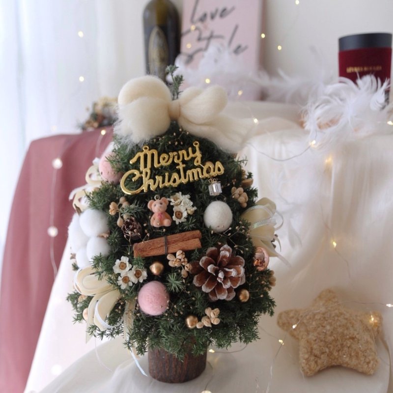 Cute bear cedar Christmas tree pink and white decoration eternal Christmas tree Christmas decoration Christmas gift - ช่อดอกไม้แห้ง - พืช/ดอกไม้ สึชมพู