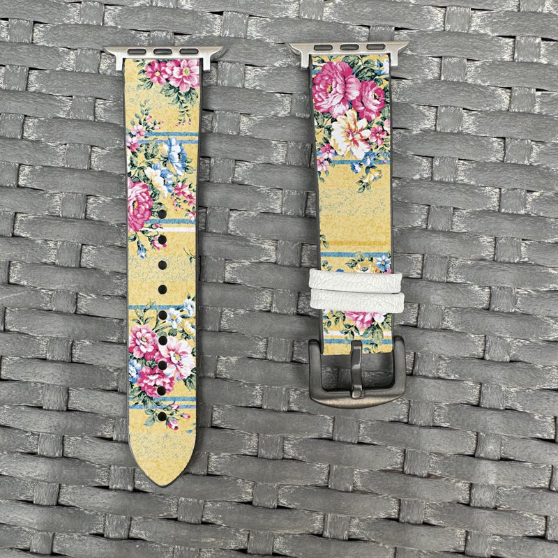 懷舊紅花黃色 Apple Watch 潮流矽膠錶帶 - flower-cr5 - 錶帶 - 矽膠 多色