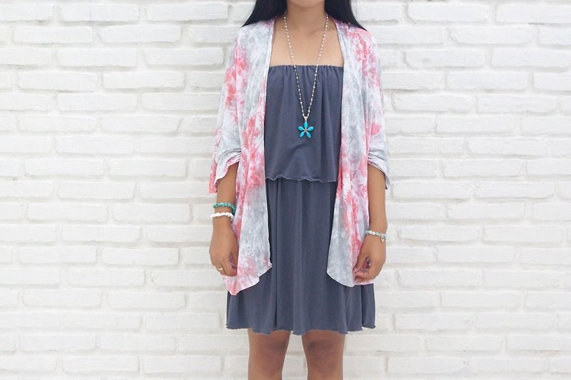 Adult cute uneven dyed kimono cardigan <Pink Gray> - Overalls & Jumpsuits - Other Materials Pink