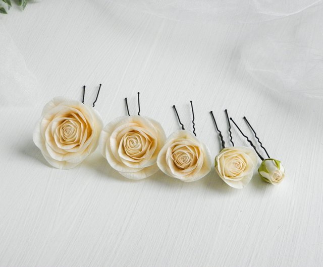 Cream roses hair pins Flowers wedding hair piece Bridal floral headpiece -  Shop FloralAccessoriesUA Hair Accessories - Pinkoi