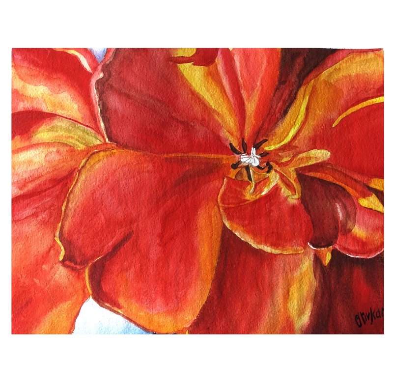 Tulip Painting  Watercolor Floral Artwork Texas Original Art Tulip Floral Art - 壁貼/牆壁裝飾 - 其他材質 多色