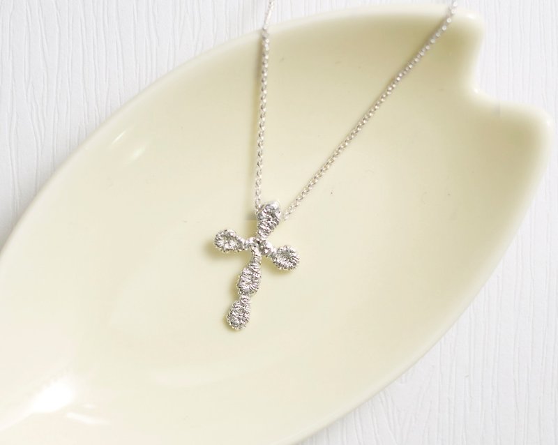 Lace cross necklace hand made 925 sterling silver - Necklaces - Sterling Silver Silver