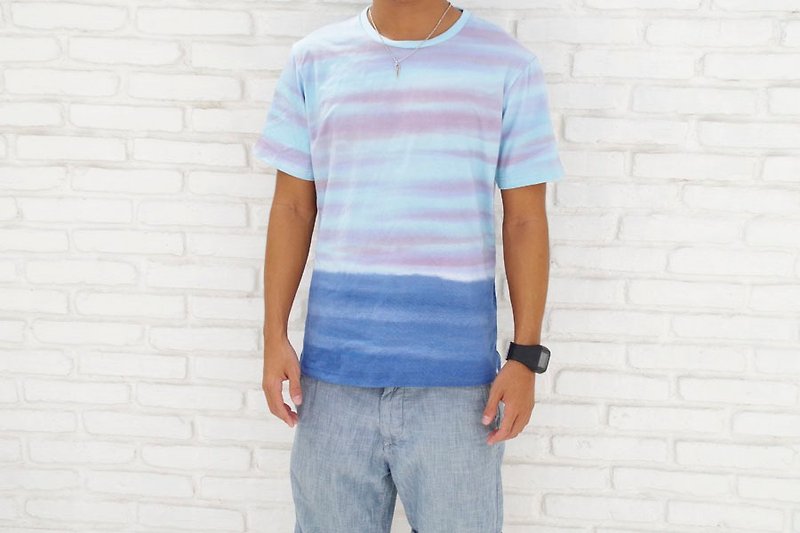 Men's Tie Dye T-shirt <Ocean> - เสื้อยืดผู้ชาย - วัสดุอื่นๆ สีน้ำเงิน