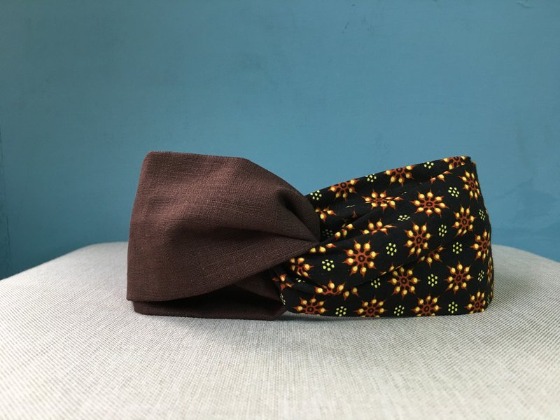 Classic hair band / Indonesian coffee color flower / Indonesian batik / limited edition - ที่คาดผม - ผ้าฝ้าย/ผ้าลินิน สีนำ้ตาล