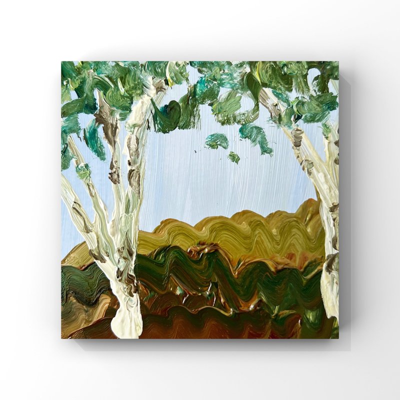 Birch Tree Art Small Birch Oil Painting Miniature Art Birch Forest Birch Grove - 海報/掛畫/掛布 - 其他材質 卡其色