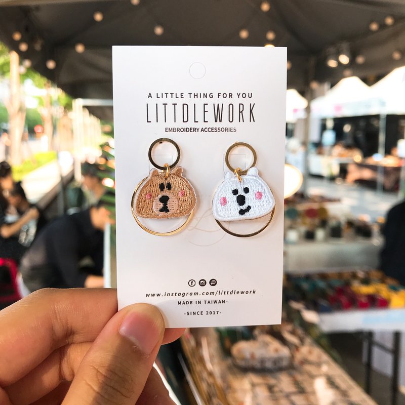 Embroidery earrings |  brown bear and  white bear | Littdlework - Earrings & Clip-ons - Thread Multicolor